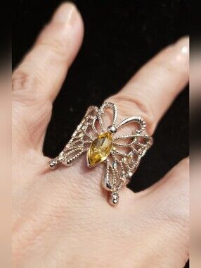 NEW Butterfly Ring Size 6, Amber Center Stone W/ Tiny Iridescent Stones, Magical